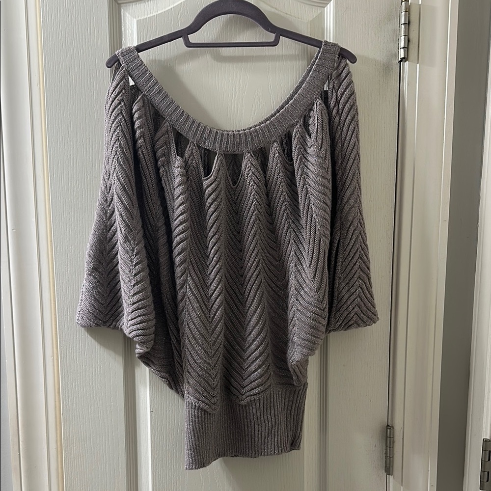 Jessica Simpson Gray Off-the-Shoulder Sweater with Bell Sleeves